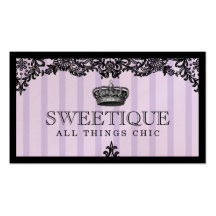 311 Sweetique Purple Stripes & Lace Shimmer Paper Business Cards