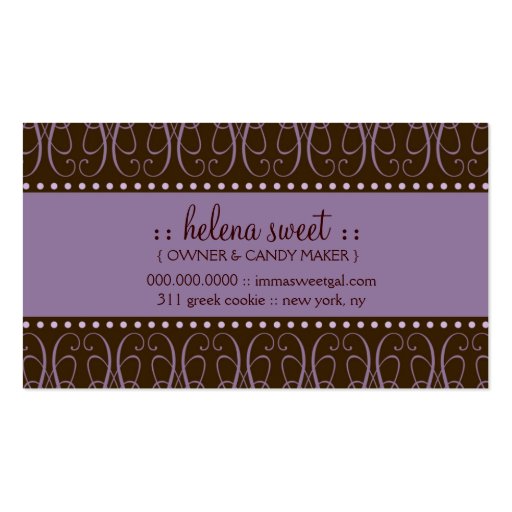 311 Swirly Sweet Purple Chocolate Business Card Template (back side)