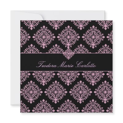 311-Teodora Pink et Black Damask Invitation by Jill311