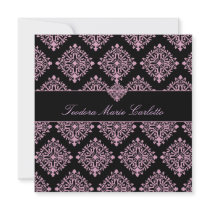 311-Teodora Pink et Black Damask Invitation