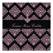 311-Teodora Pink et Black Damask Invitation