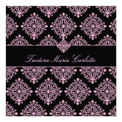 311-Teodora Pink et Black Damask Invitation