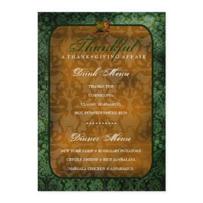 311-Thankful Green Damask Dinner / Drink Menu Personalized Announcement by Jill311