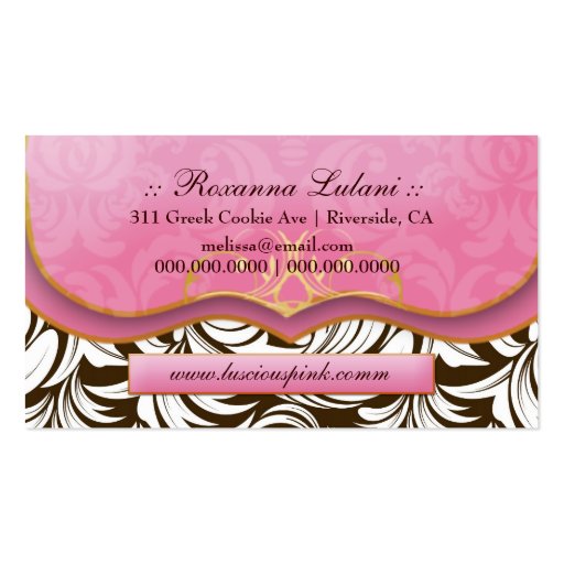 311-The Lavish Pink Plate | Brown Background Business Card Templates (back side)