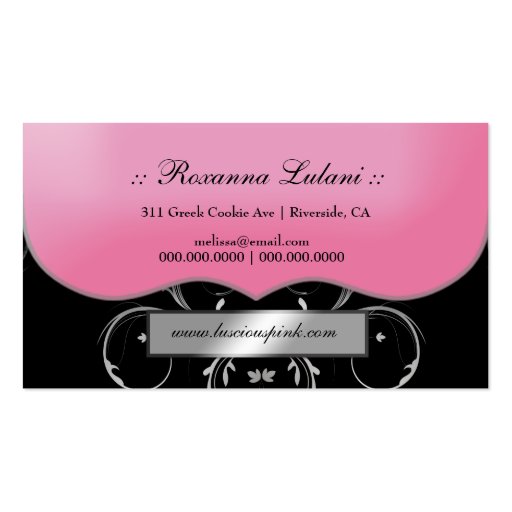 311 The Lavish Pink Plate Silver Business Card Templates (back side)
