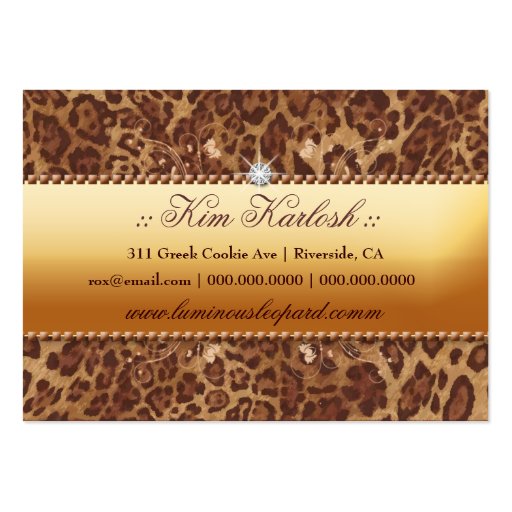 311 The Luminous Leopard Turquoise Trim Business Card Template (back side)