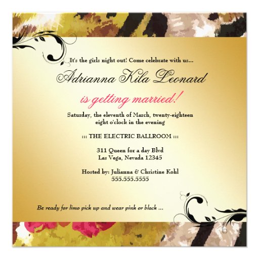 311-Tigress / Zebra Rose Bachelorette Custom Invitations