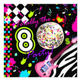 Birthday Party on 311 Totally The 80s Party   Pink Guitar Disco Ball Personalized Invite