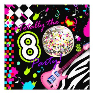 311-Totally the 80s Party - Pink Guitar Disco Ball Personalized Invite