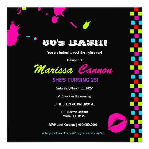 311 Totally the 80s Party Pink Guitar Disco Ball Personalized Invite