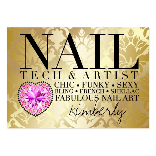 311 Tres Chic Damask Nail Tech Diamond Heart Business Card Templates (front side)