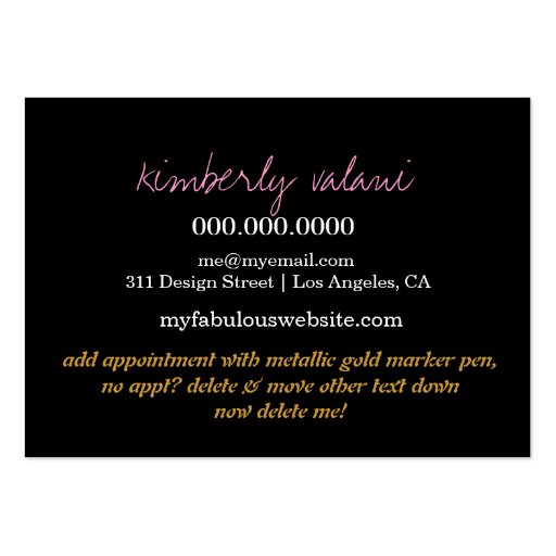 311 Tres Chic Damask Nail Tech Diamond Heart Business Card Templates (back side)