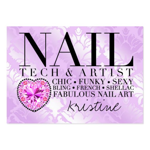311 Tres Chic Damask Nail Tech Diamond Heart Business Cards