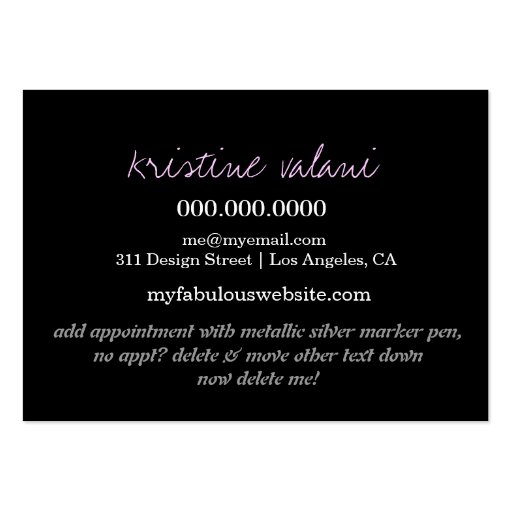 311 Tres Chic Damask Nail Tech Diamond Heart Business Cards (back side)