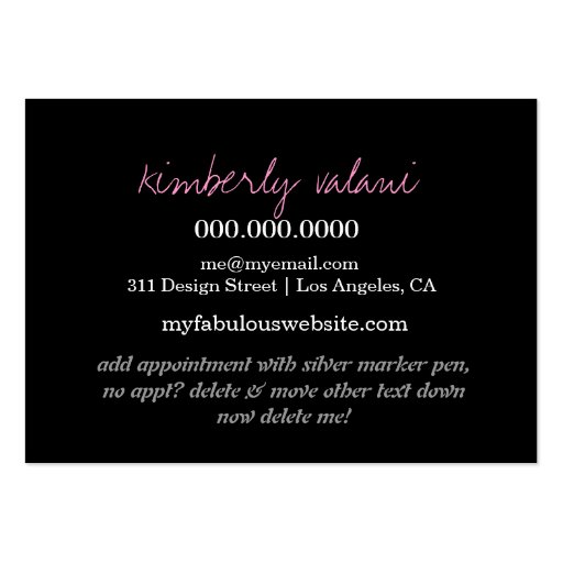 311 Tres Chic Damask Nail Tech Diamond Heart Business Card (back side)