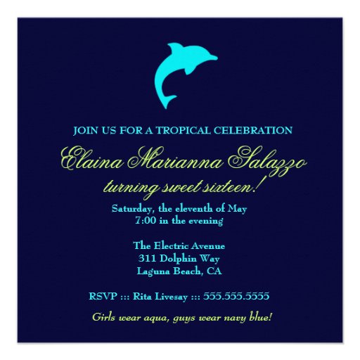 311 Tropical Glam Crazy Aqua Dolphin Invite