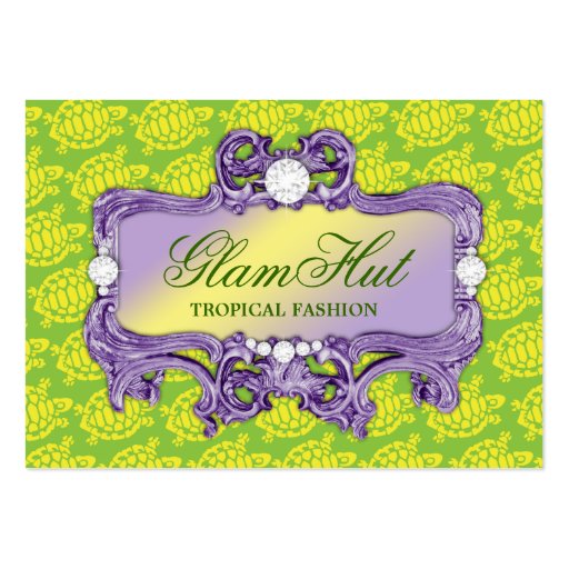 311 Tropical Green Glam Sea Turtle Print Business Card Template (front side)
