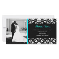 311-TURQUOISE DAMASK WEDDING PHOTO CARD photo cards