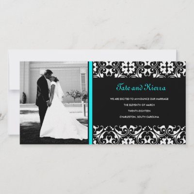 311 TURQUOISE DAMASK WEDDING PHOTO CARD by Jill311