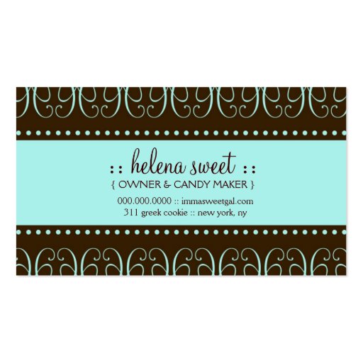311-Turquoise Swirly Sweet Too Business Card Template (back side)
