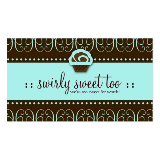 311-Turquoise Swirly Sweet Too Business Card Template (front side)