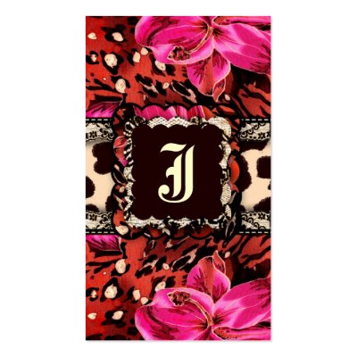 311-UNTAMED LILY LEOPARD & LACE PINK BUSINESS CARDS by Jill311