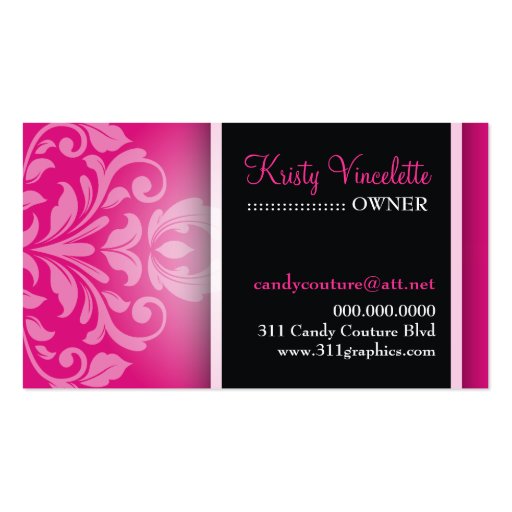311 Vincelette Damask Hot Pink Liquorice Business Card (back side)