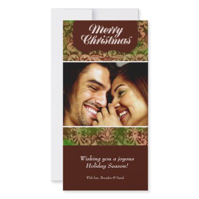 311-Vintage Damask Merry Christmas Personalized Photo Card by Jill311