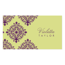 311-Violetta Purple & Lime Damask Business Card Template