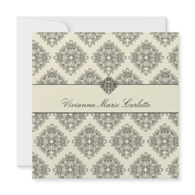311-Vivianna Cream & Black Damask Invitation by Jill311