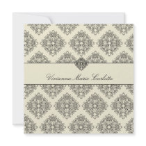 311-Vivianna Cream & Black Damask Invitation