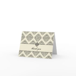 311-Vivianna Cream & Black Damask Thank You card