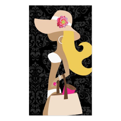 311 White Bikini Pink Floral Fashionista Blonde Business Card (front side)