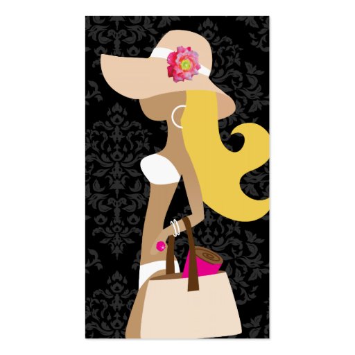 311 White Bikini Pink Floral Fashionista Blonde Business Card (front side)