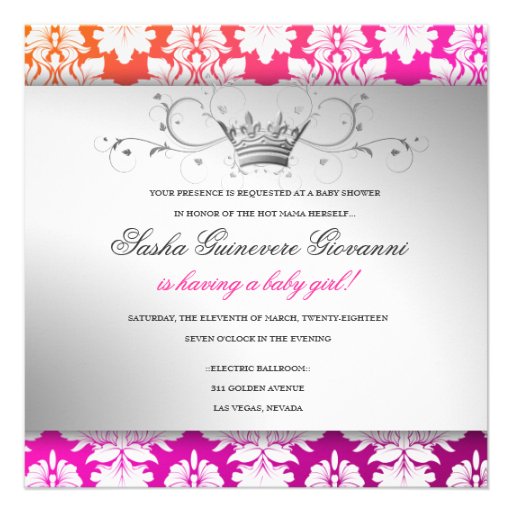 311 White Blackberry Damask Sunset| Baby Shower Custom Invites