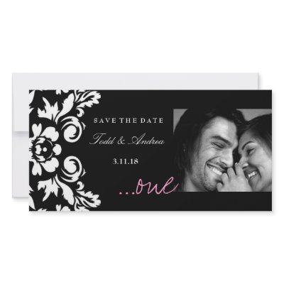 311-White Damask "ONE" Pink Save the Date Photo Card Template by Jill311