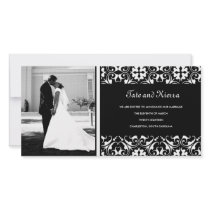 311-WHITE DAMASK WEDDING PHOTO CARD