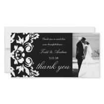 311-White Damask Wedding Thank You Photo Card