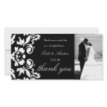 311-White Damask Wedding Thank You Photo Card