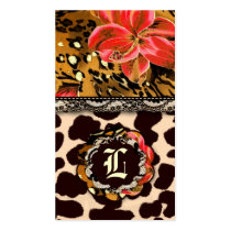 311-WILD LILY LEOPARD & LACE ORANGE BUSINESS CARD TEMPLATE
