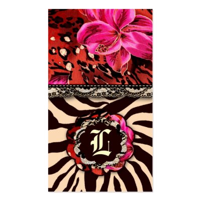 311-WILD LILY ZEBRA & LACE PINK BUSINESS CARD TEMPLATE