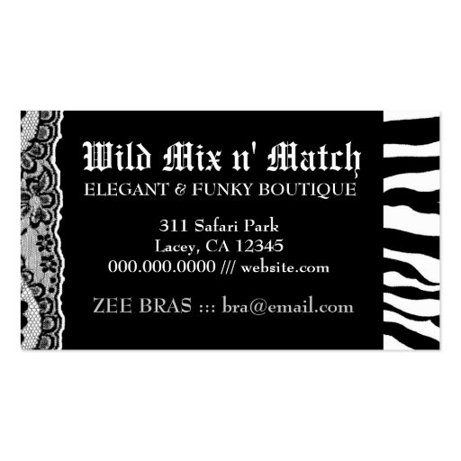 311  Wild Mix N' Match Gray Zebra Business Card Template (back side)