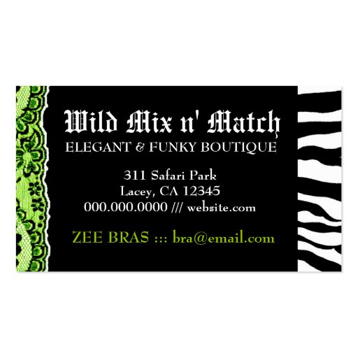 311 Wild Mix n Match Lime Business Card (back side)