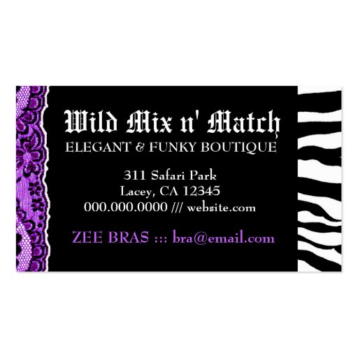311 Wild Mix n Match Purple Business Card Templates (back side)