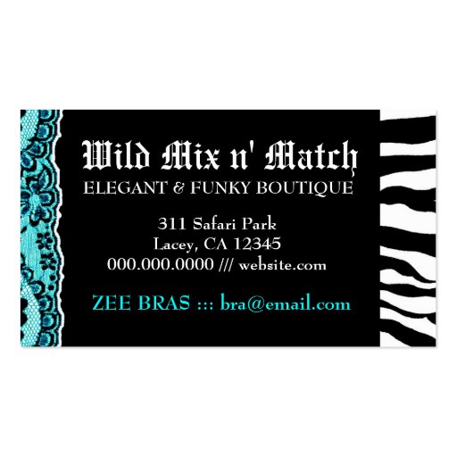311 Wild Mix n Match Turquoise Blue Business Card (back side)