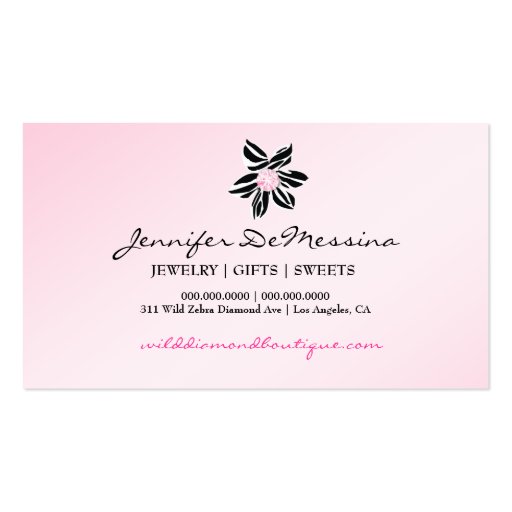 311 Wild Zebra Flower Pink Diamond B Business Card (back side)