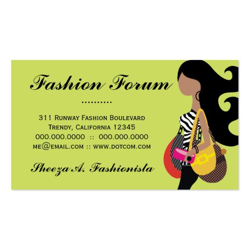 311 Zebra Fashionista Brunette Long Hair Business Card Template (back side)