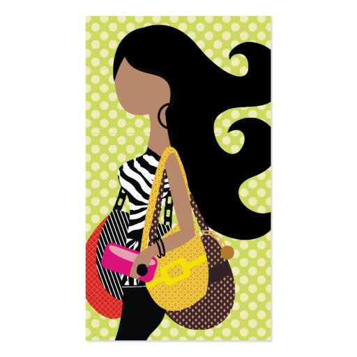 311 Zebra Fashionista Brunette Long Hair Business Card Template (front side)