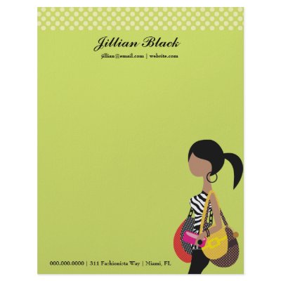 311-Zebra Fashionista Brunette Ponytail Custom Letterhead by Jill311