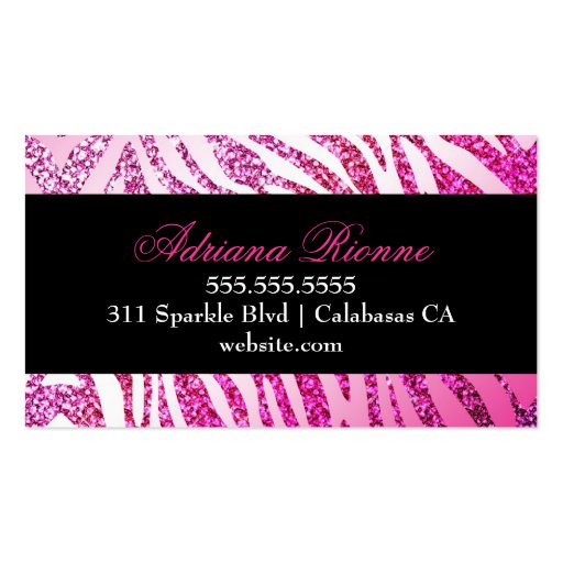 311 Zebra Glitter Pink Business Card Templates (back side)